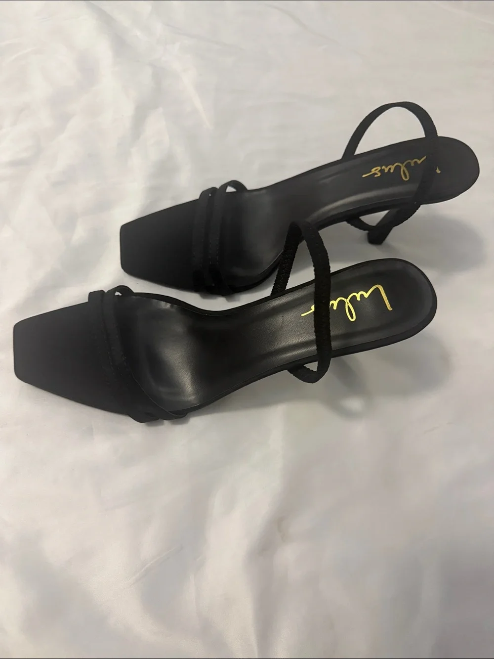 Lulu's Black Minimal Square-Toe Strappy Heels Size 10